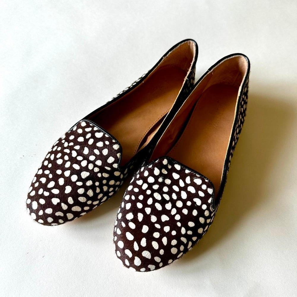 J.Crew Womens Calf Hair Spotted Animal Print Loafers Brown White 7.5 Flats
